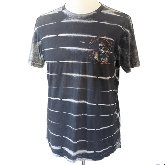 Affliction T Shirt Large Crew Neck Distressed Short Sleeve Gray and White Biker - Picture 2 of 5